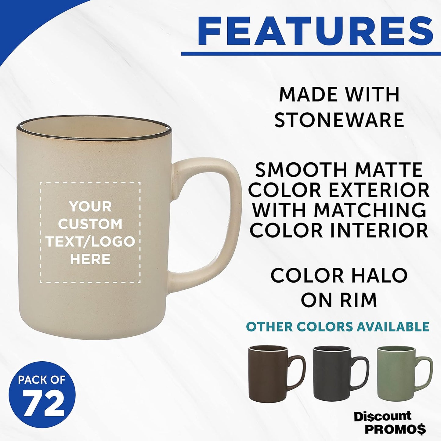 Custom El Grande Matte Ceramic Mugs 20 oz. Set of 72, Personalized Bulk Pack - Perfect for Tea, Espresso, Cappuccino, Hot Cocoa - Beige