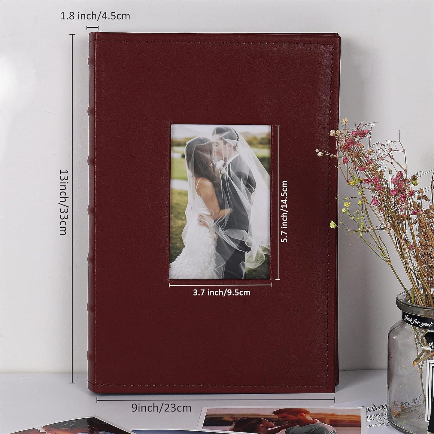 RECUTMS 4x6 Photo Album 300 Pictures Sewn Premium Leather Cover Memo Recording Family Photo Album Wedding Picture Albums Anniversary Baby Holiday Albums(Brown)