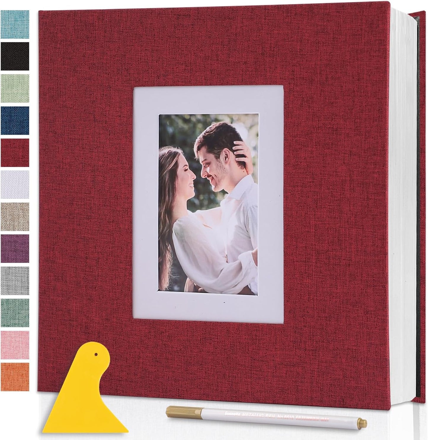 Photo Album Self Adhesive Pages Scrapbook Large Magnetic Photo Albums with Sticky Pages Scrapbooks for Wedding Baby for 4x6 5x7 8x10 Picture Photo Books 11x10.6 Red 40 Pages