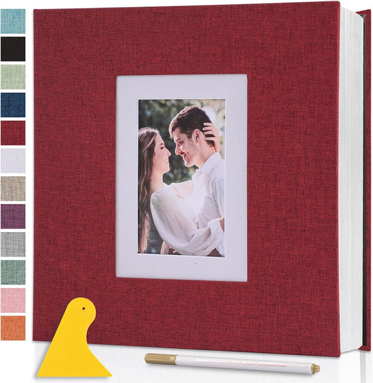 Photo Album Self Adhesive Pages Scrapbook Large Magnetic Photo Albums with Sticky Pages Scrapbooks for Wedding Baby for 4x6 5x7 8x10 Picture Photo Books 13.2x12.8 Red 40 Pages