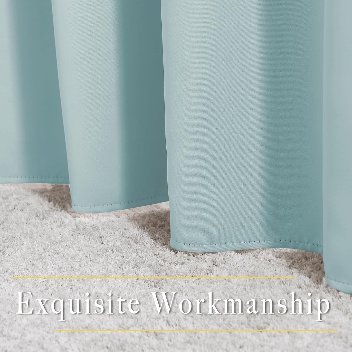 NICETOWN Sky Blue Curtains for Kids Room - Triple Weave Microfiber Home Thermal Insulated Solid Ring Top Blackout Panels/Drapes for Bedroom(Sky Blue, Set of 2, 52 x 95 Inch)