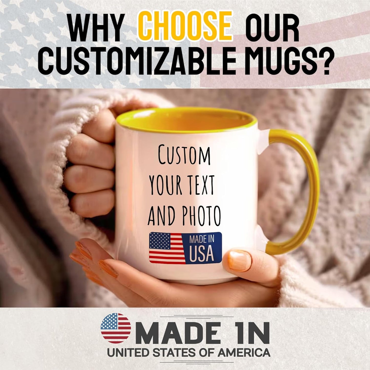 Custom Mug Upload Your Picture Personalized Coffee Mug with Photo Text Name Customized Cup Unique Ideas Gifts for Men Women Mom Dad Girlfriend Boyfriend Friend Family (Yellow, 11oz)