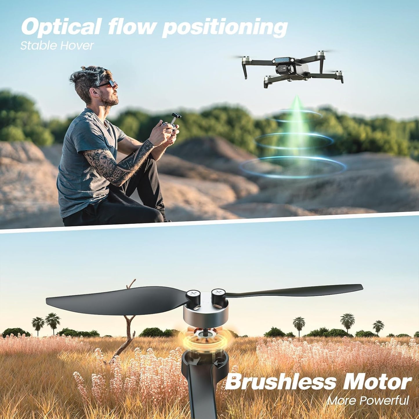 DEERC Drone with Camera 1080P, D20S FPV Mini Drones for Kids Adults Beginner; Foldable RC Quadcopter with Brushless Motor, 2 Batteries, Altitude Hold, Optical Flow, 3D Flips, Toy Gifts for Boys Girls