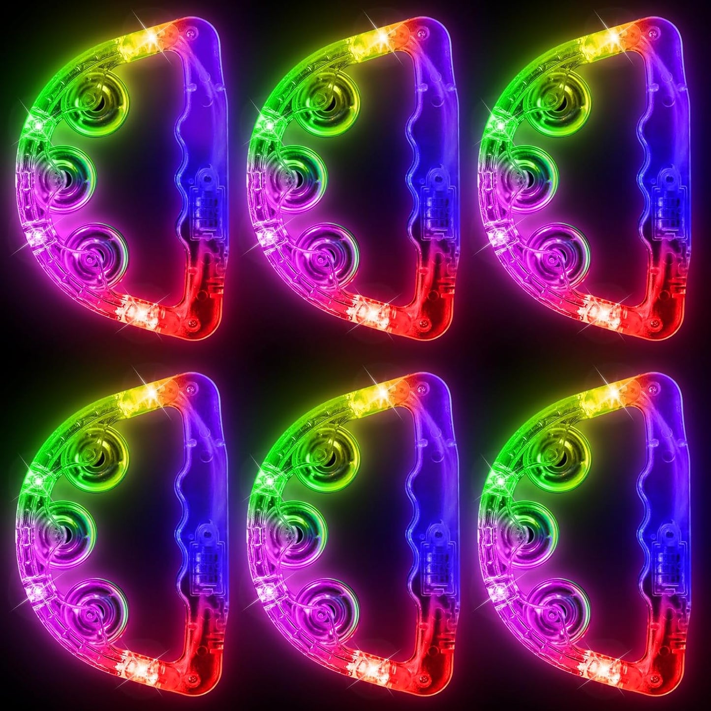 Aywewii LED Tambourine, Light Up Toys Handheld Musical Flashing Tamborine Sensory Toys Autism Toys Party Supplies for Birthday Anniversaries Gifts for Kids Adults Teens (6 Pack)