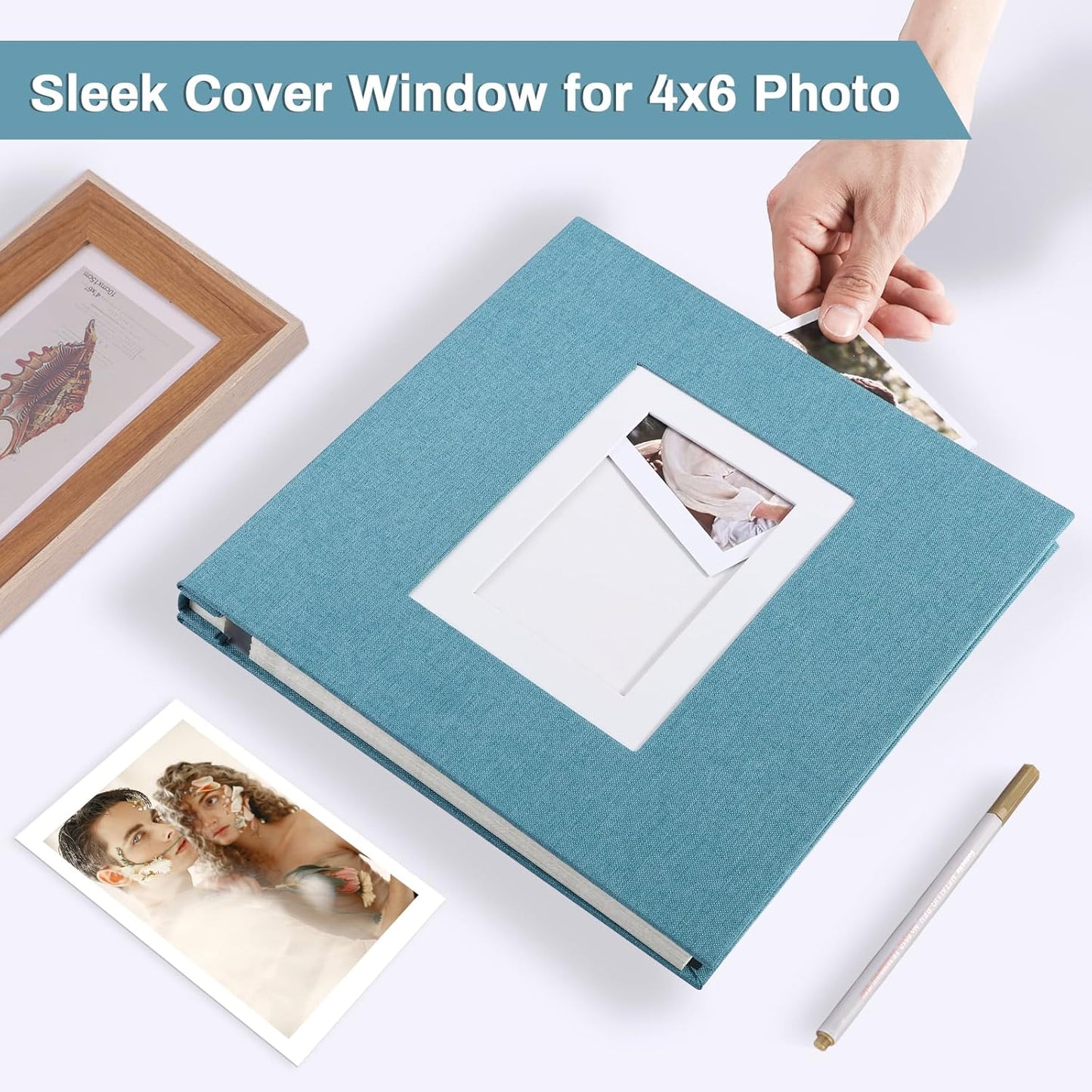 Photo Album Self Adhesive Pages Scrapbook Large Magnetic Photo Albums with Sticky Pages Scrapbooks for Wedding Baby for 4x6 5x7 8x10 Picture Photo Books 11x10.6 LightBlue 60 Pages
