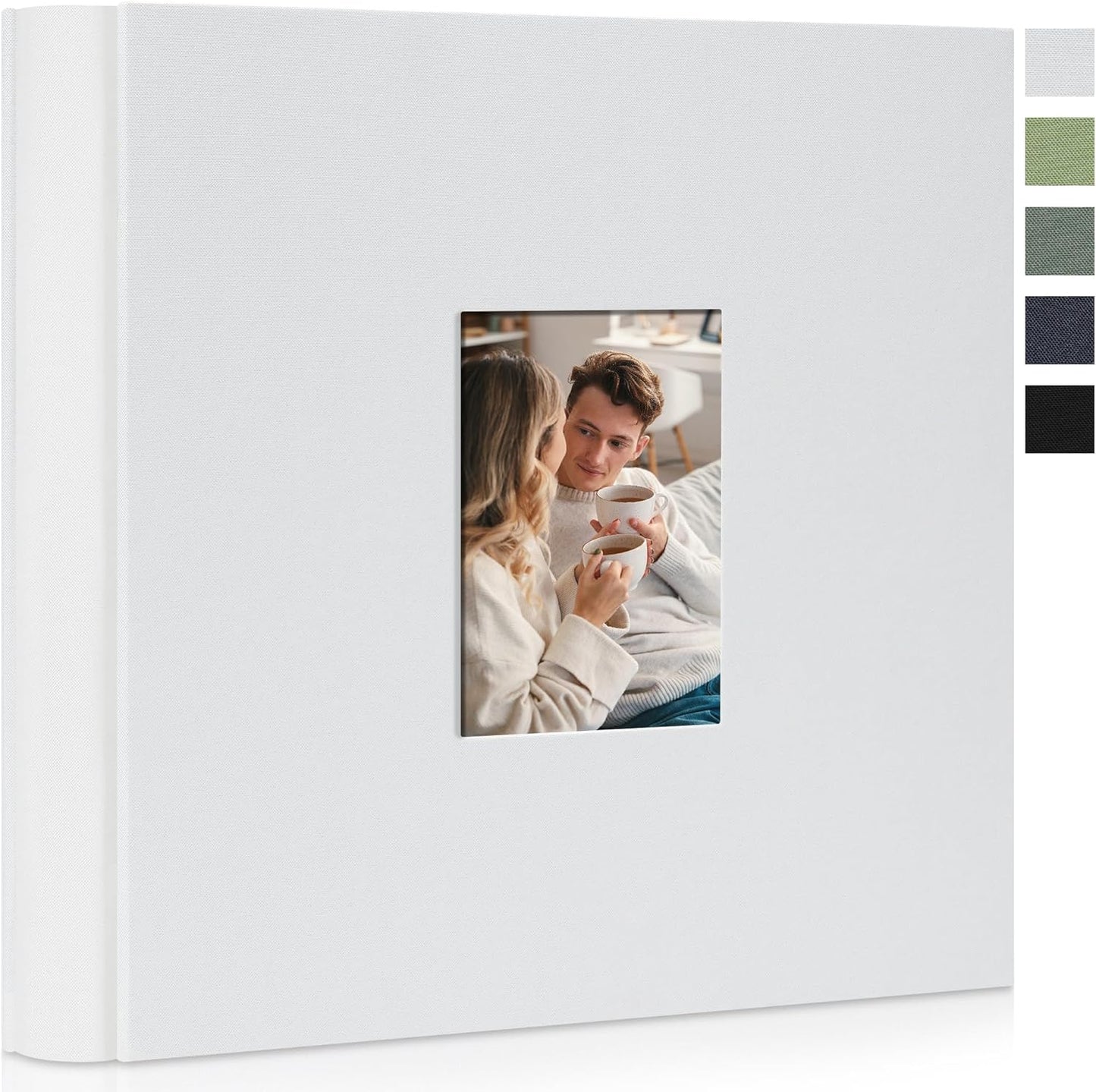 Photo Album 4x6 Pictrues 600 Pockets Linen Cover with Front Window Large Picture Book for Family Travel Wedding and Memory Keepsake Organizer White