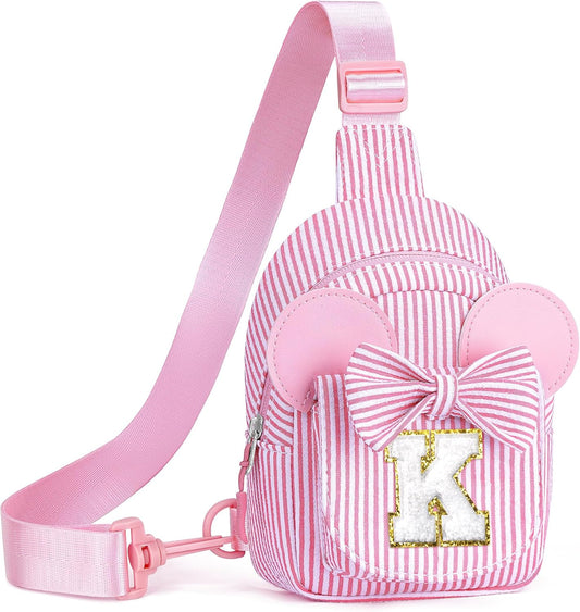 Girls Kids Sling Bag, Pink Initial Crossbody Bag for Kid, Girls Sling Bags for Kids Girl Small Initial Monogram Fanny Packs Personalized Gifts for Girl Kid Year Old Birthday Gifts (Pink K)