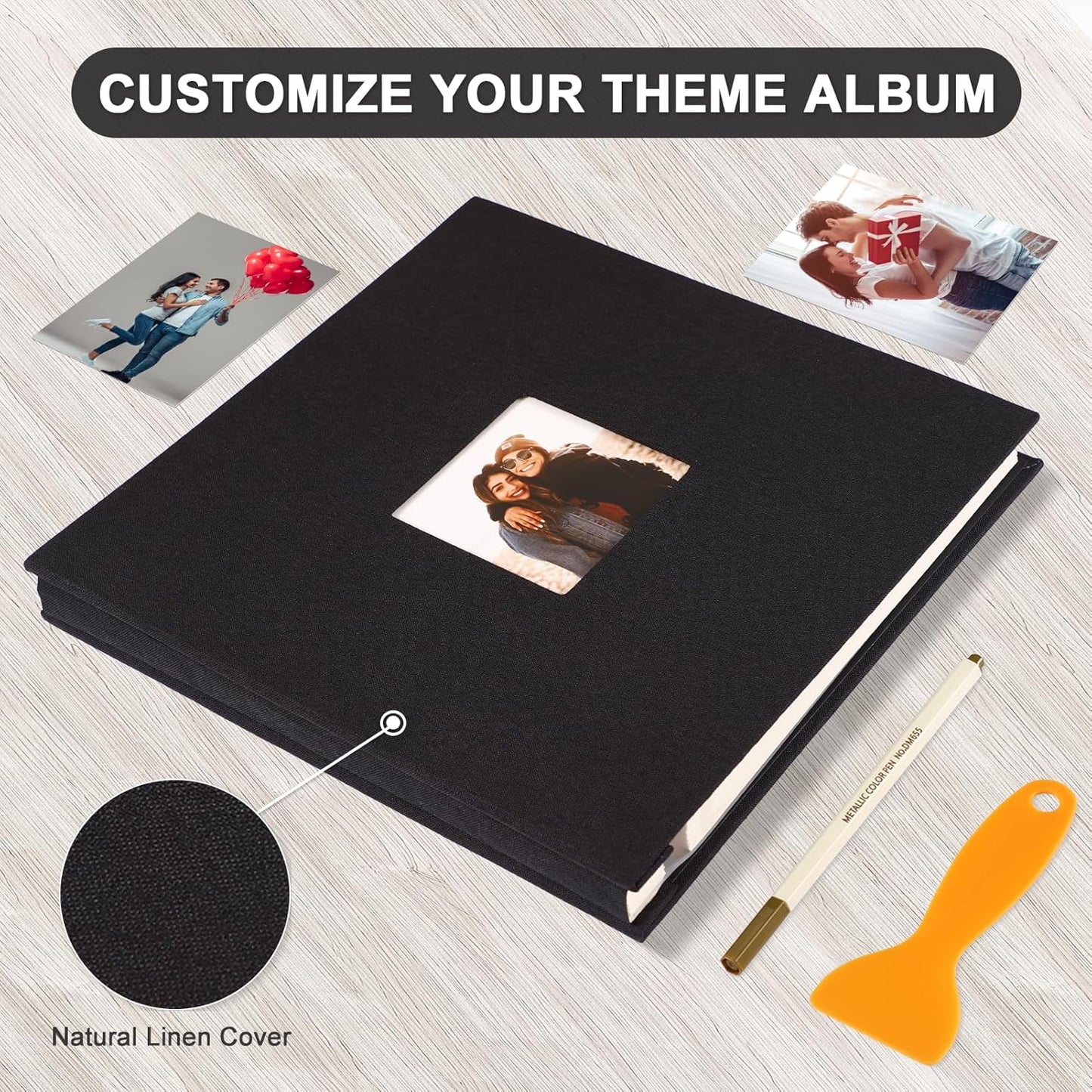 Photo Album Self Adhesive Pages Scrapbook Magnetic Photo Albums for 4x6 5x7 8x10 Pictures Sticky Pages Books for Baby Family Wedding 13.2x12.8 Black 40 Pages