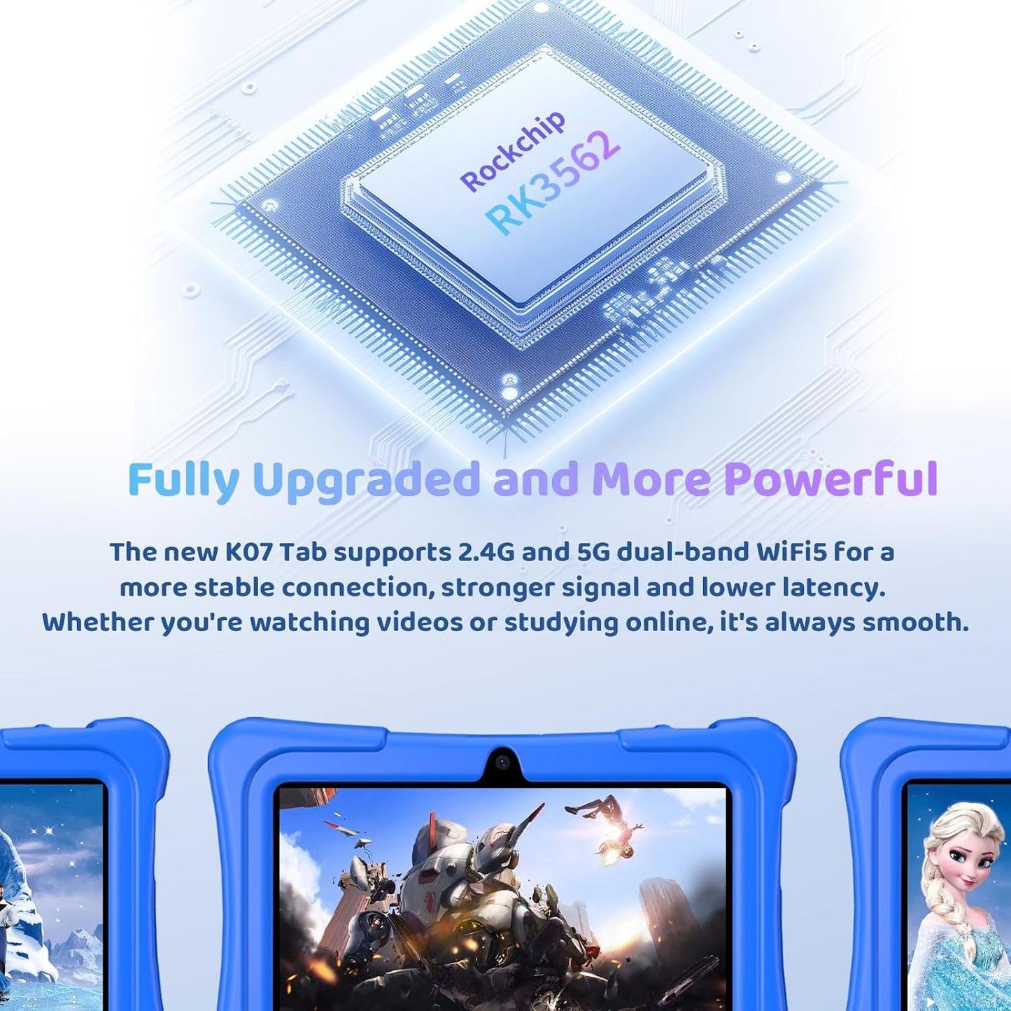 Kids Tablet, 7 inch Android 15 Tablet for Kids, 8GB+32GB 1TB Expand, Quad-Core Toddler Tablets with Shockproof Case, BT5.0, WiFi 5, Parental Control, Games, Dual Camera (Blue)