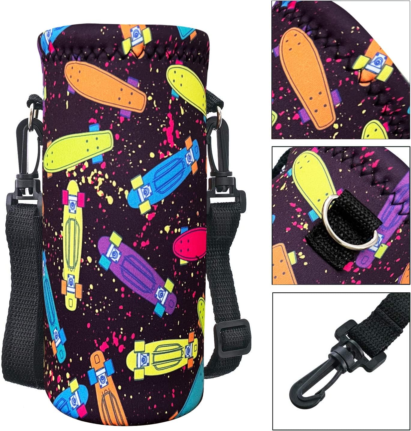 Neoprene Water Bottle Carrier Bag with Adjustable Shoulder Strap for Men Women Walking Hiking,Portable Insulated Holder Case for Stainless Steel/Glass/Plastic Bottles