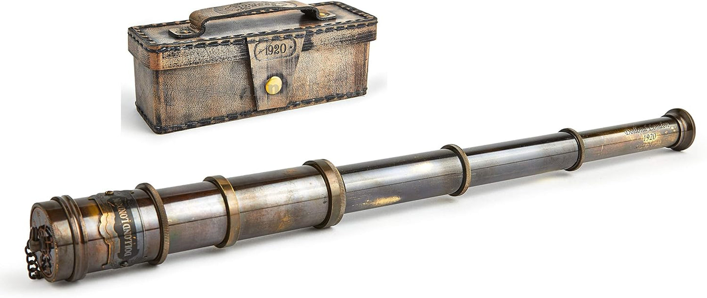 V.Empire Handcrafted Telescope | with Box | Functional Vintage Replica Brass Nautical Antique Ship Telescope | Brass Nautical Spyglass & Collectible Decor | for Kids | 15 Inches