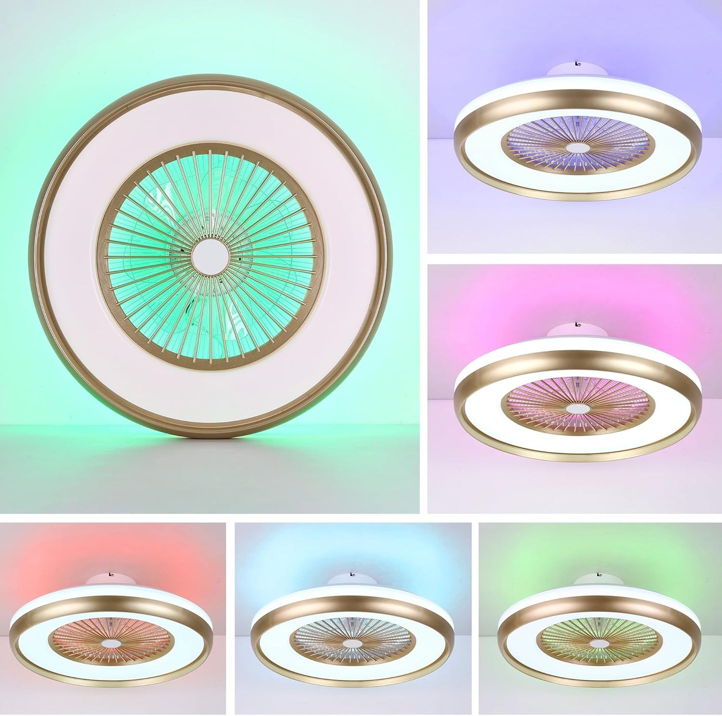 24" Bladeless Ceiling Fan with RGB Light Remote, Smart LED Ceiling Fans with Voice/App Control, Modern Low Profile Dimmable Light Ceiling Fan for Bedroom Living Room