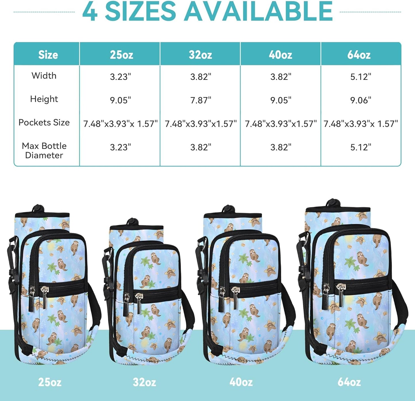 25/32/40/64oz Water Bottle Bag Holder Carrier-Insulated Crossbody Sling Case Sleeve with Strap & Pockets for Men Women Gym Cycling Travel Walking Hiking Camping