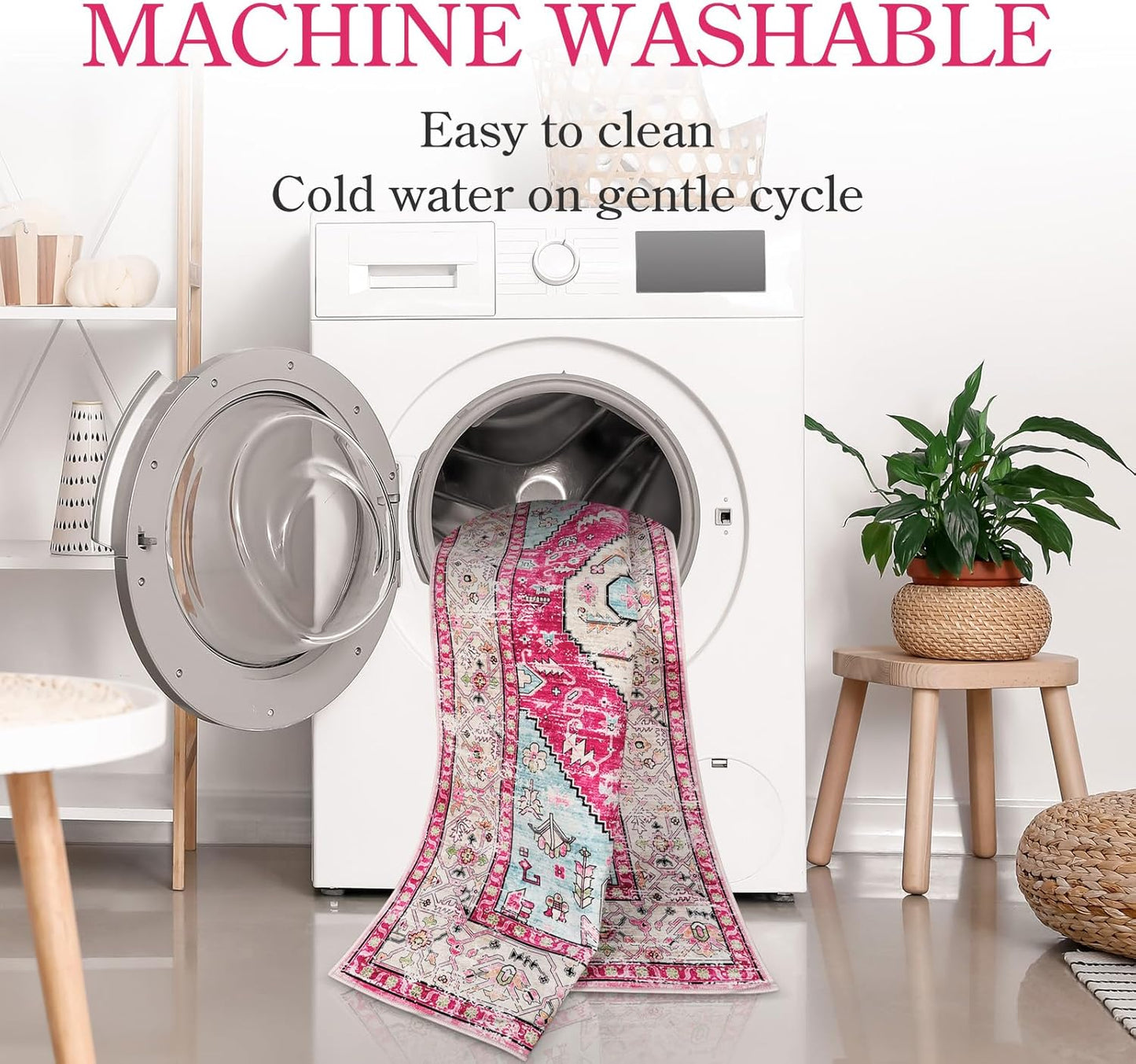 Lahome Boho Round Rug - 6Ft Washable Area Rug, Non-Slip Small Bathroom Rug, Lightweight Bedroom Throw, Oriental Distressed Print Carpet for Entryway, Sofa, Nursery, Kids Room