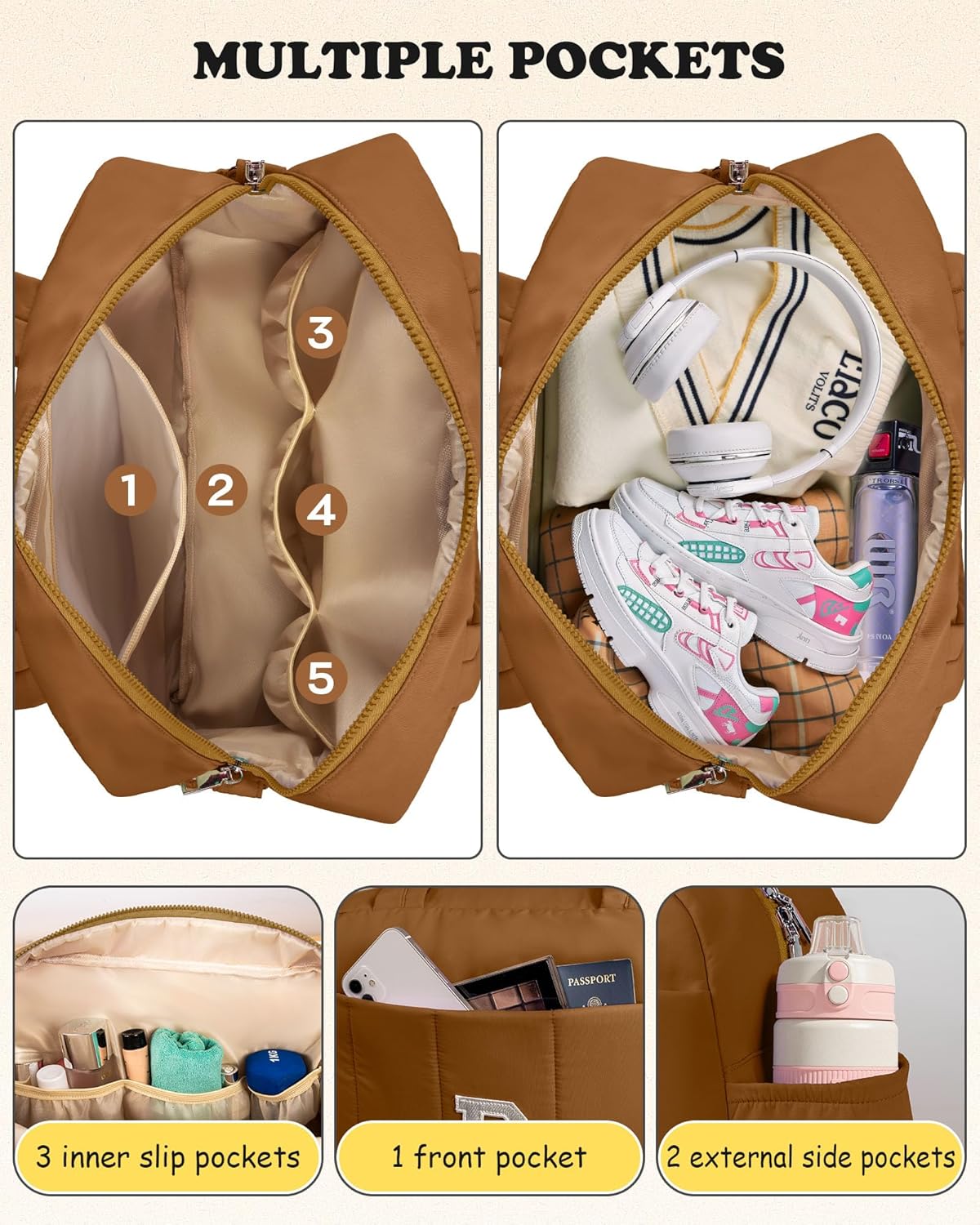 Duffle Bag with Letter, Carry On Bags for Women，Overnight Bag with Wet Pocket，College Girl Gift-Lightweight Travel Bags Personalized Gym Tote with Makeup Pouch