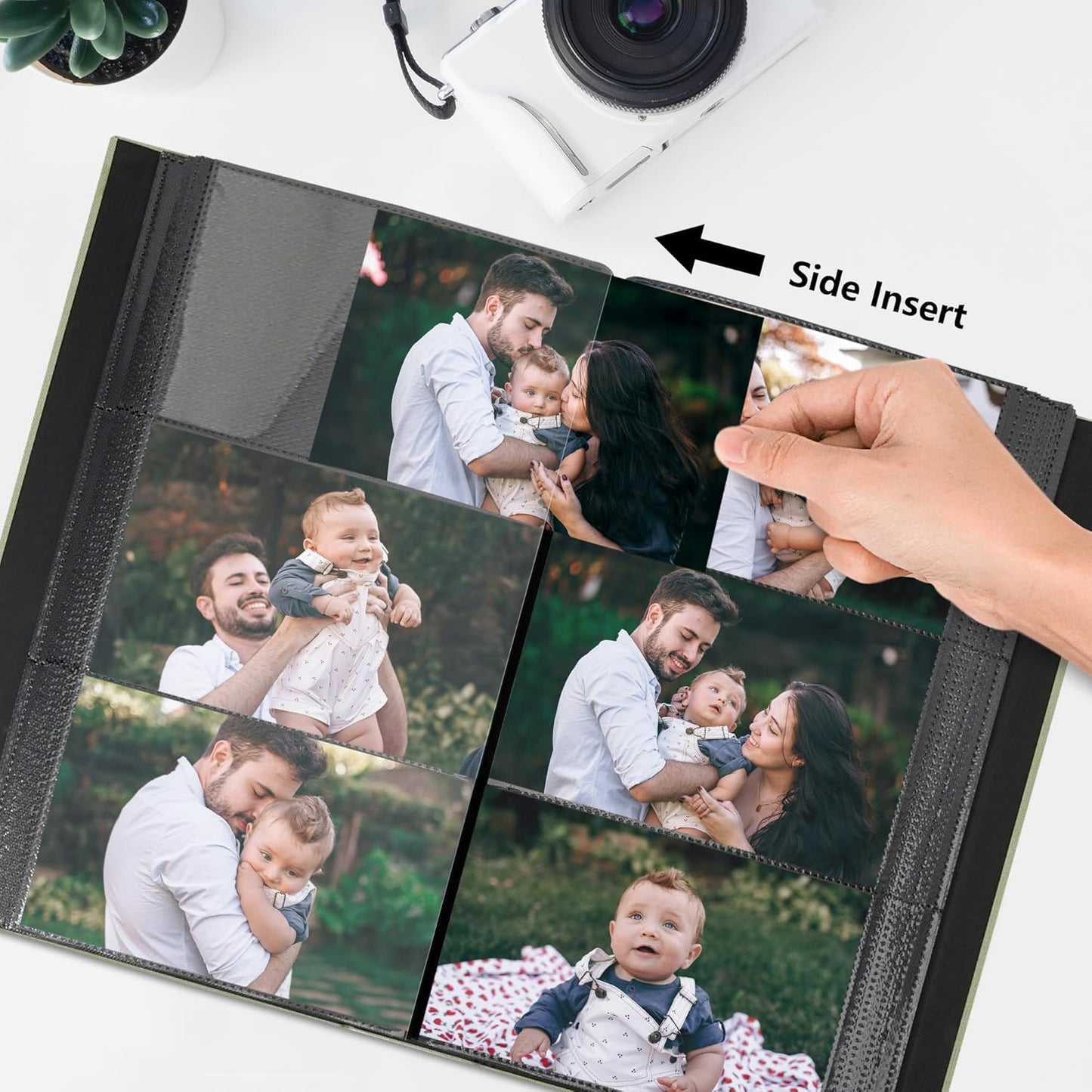 Photo Album 4x6 Pictrues 300 Pockets Linen Cover with Front Window Large Picture Book for Family Travel Wedding and Memory Keepsake Organizer Gray Blue
