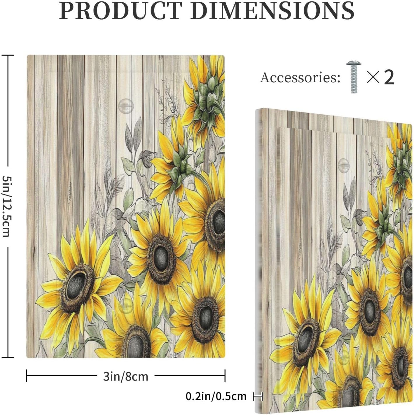 Light Switch Cover Plate Floral Sunflower Rustic Flower Vintage Wood 1 Gang No Device Blank Electrical Wall Plates Faceplate Decorative Switch Plate For Farmhouse Cabin Decor