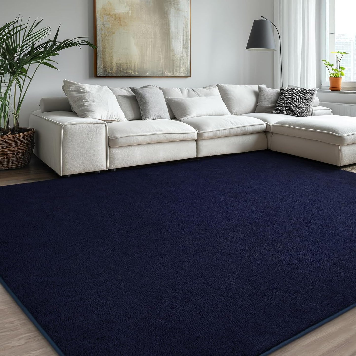 Kimicole 4x6 Washable Area Rugs for Bedroom Living Room, Low Pile Ulta-Thin Solid Color Rug, Non-Slip Soft Fluffy Carpet for Nursery Kids Room Dorm Room Home Decor (Navy Blue)