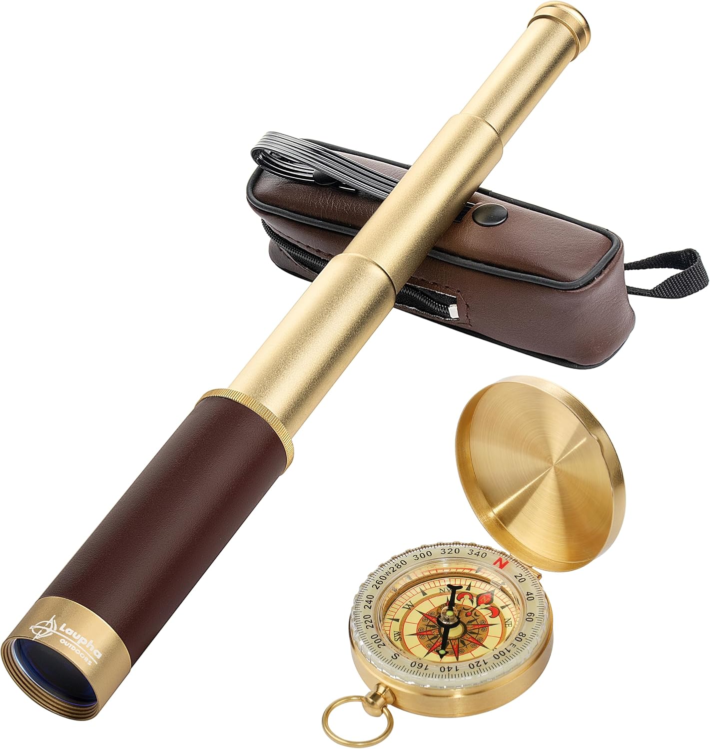 Retro Pirate Telescope Zoomable 25x30 Spyglass Portable Collapsible Handheld Telescope Vintage Monocular for Kids & Survival Gear Compass Pocket Military Compass for Camping Boating