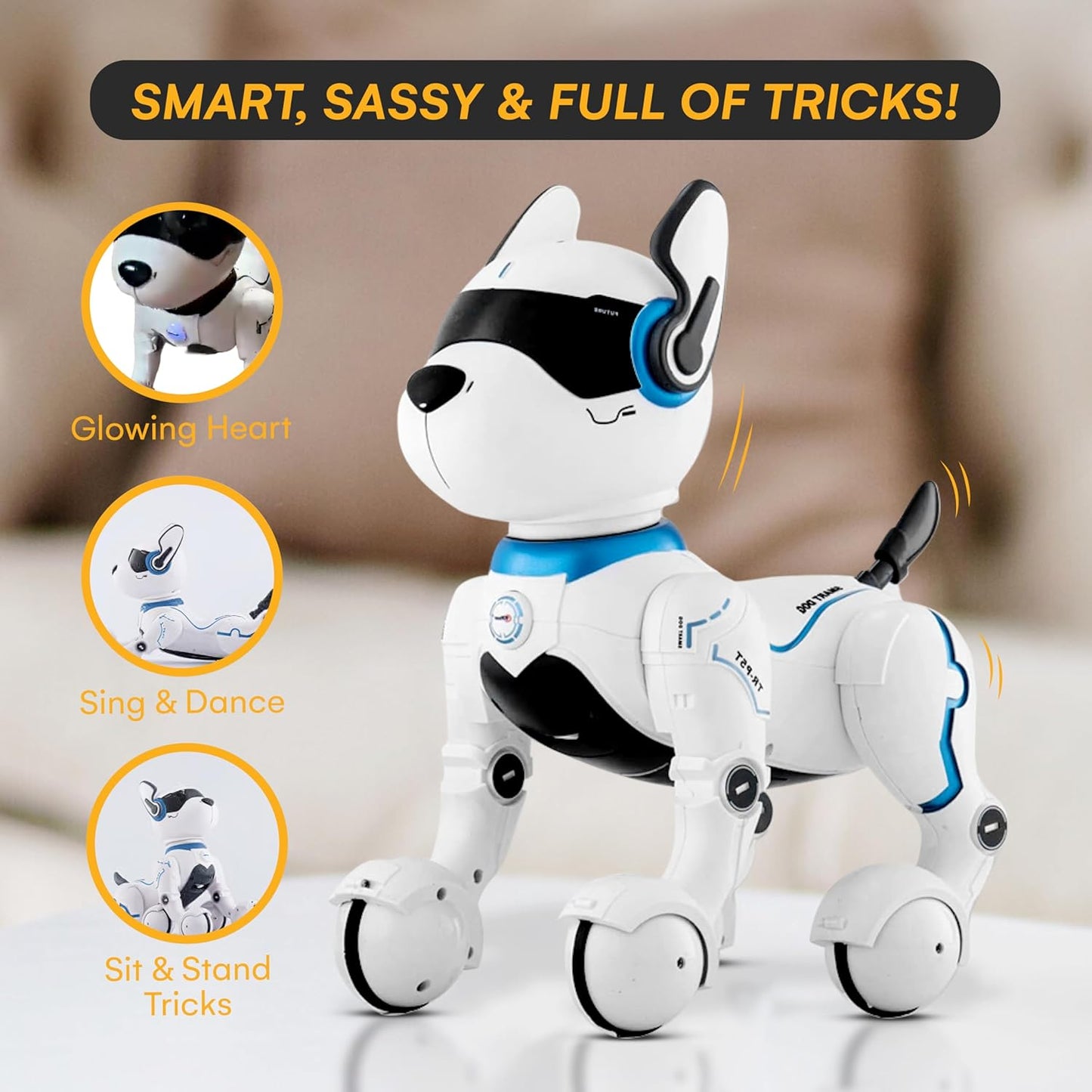 Top Race Rechargeable Robot Dog- Interactive Smart Robo Dog for Kids Ages 5-7 - Programmable with Remote Control, Voice and Touch Features - Realistic Actions and Perform Tricks - 4x5x6 Inches (White)