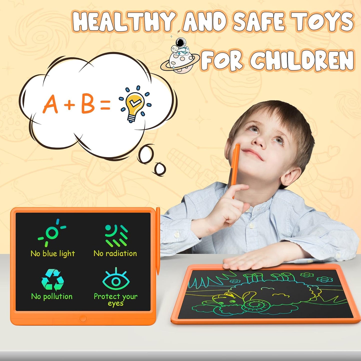 GIGART LCD Writing Tablet 15 Inch Drawing Tablet Magic Doodle Board Drawing Pad, Electronic Writing Board, Educational Toys Gifts for Kids and Adults at Home,School and Office（Orange）