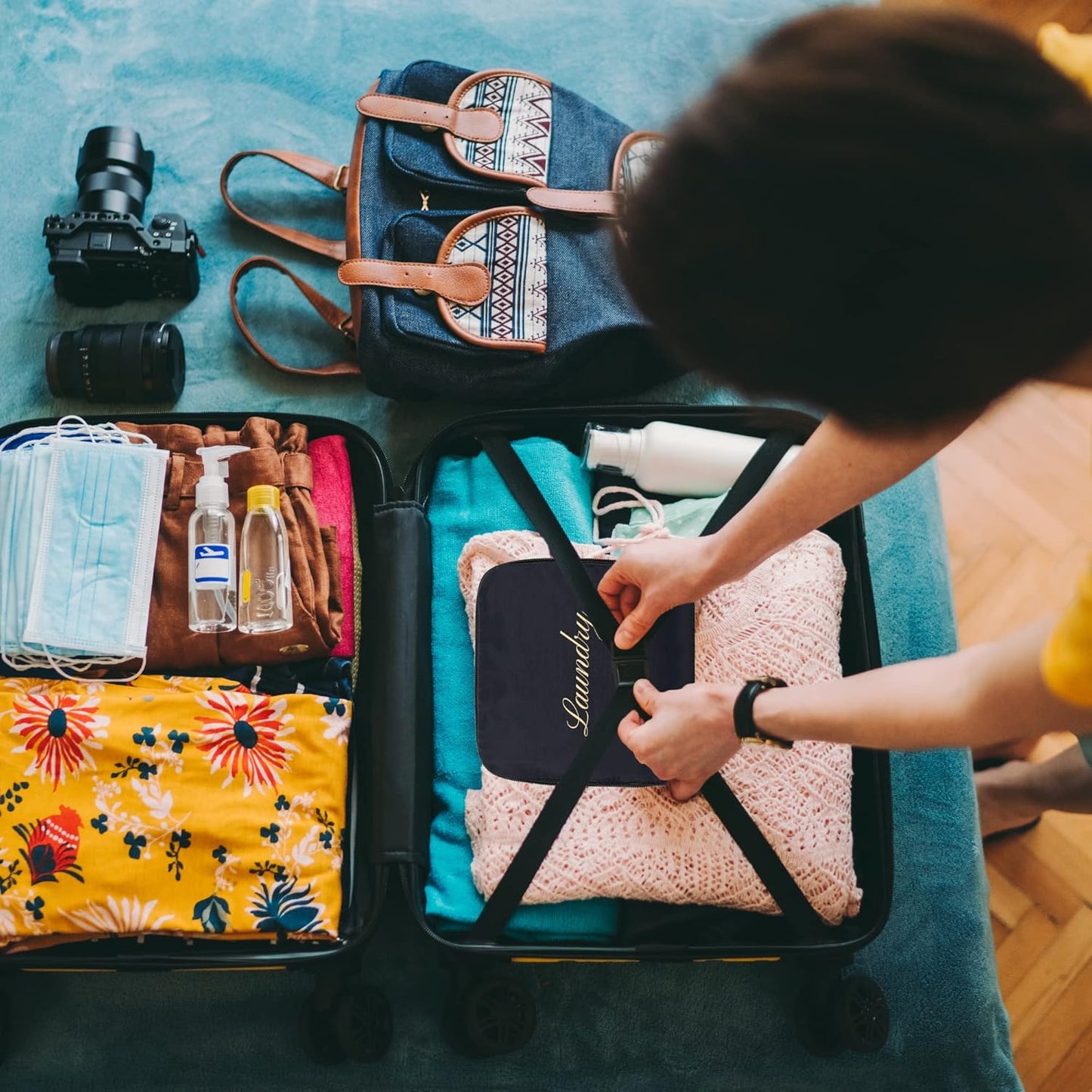 Travel Fanatics Black Travel Laundry Bag for Dirty Clothes - Compact, Durable & Spacious Travel Essential