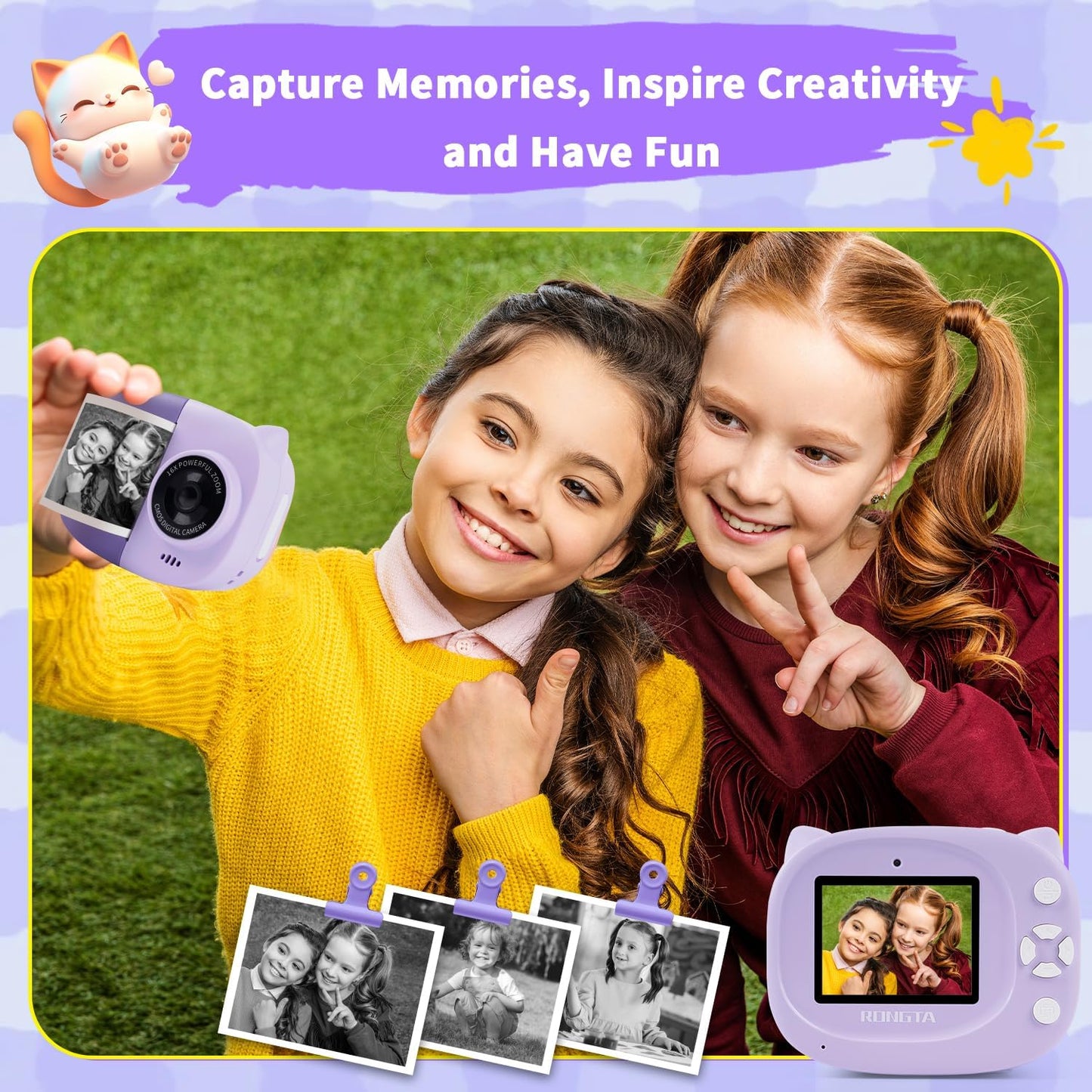 Portable Instant Camera for Kids Print Photos Travel Digital 1080P Video Camera for Toddlers 3 4 5 6 7 8 Year Old Girls Holiday Christmas Birthday Gifts (Purple)