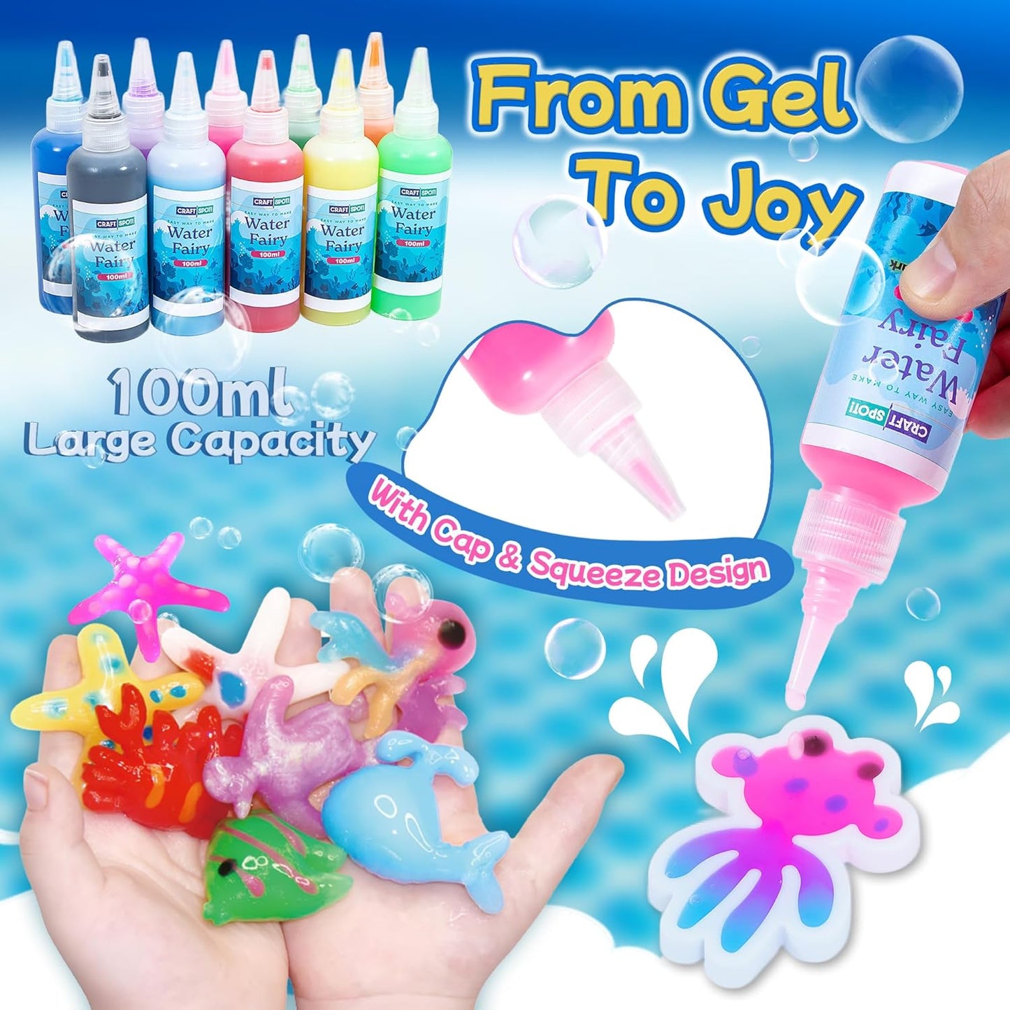 116PCS Magic Glow-in-The-Dark Gel Water Fairy Toy, Aqua DIY Elf Set with 18 Shape Molds, 100ml Gels, Water Squishy Kit, Make 150+ Water Animals,Christmas Birthday Gift, Arts Crafts STEM Kit for Kid