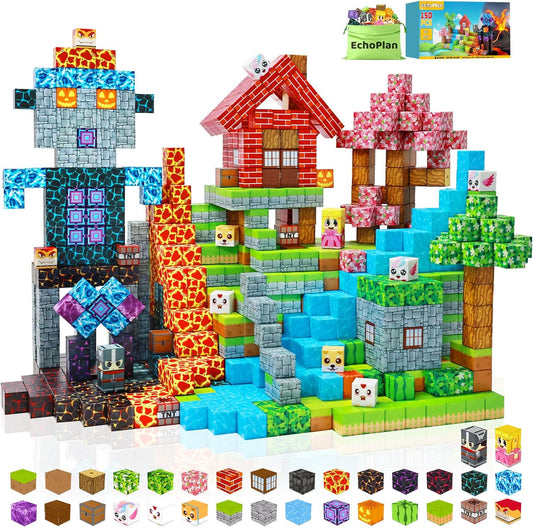 EchoPlan 150PCS Magnetic Blocks, Magnetic Building Blocks, STEM Constructions Magnet Blocks for Boys Girls Age 3 4 5 6 7 8 9 10, Sensory Stacking Toy Christmas Birthday Gifts for Kids, 1" Large Size
