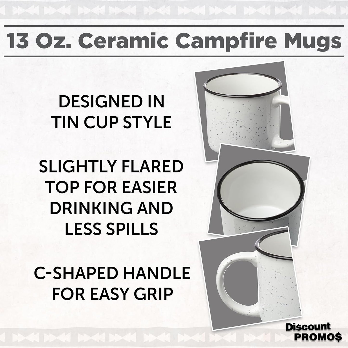 DISCOUNT PROMOS Ceramic Campfire Coffee Mugs 13 oz. Set of 10, Bulk Pack - Perfect for Tea, Espresso, Cappuccino, Hot Cocoa - White