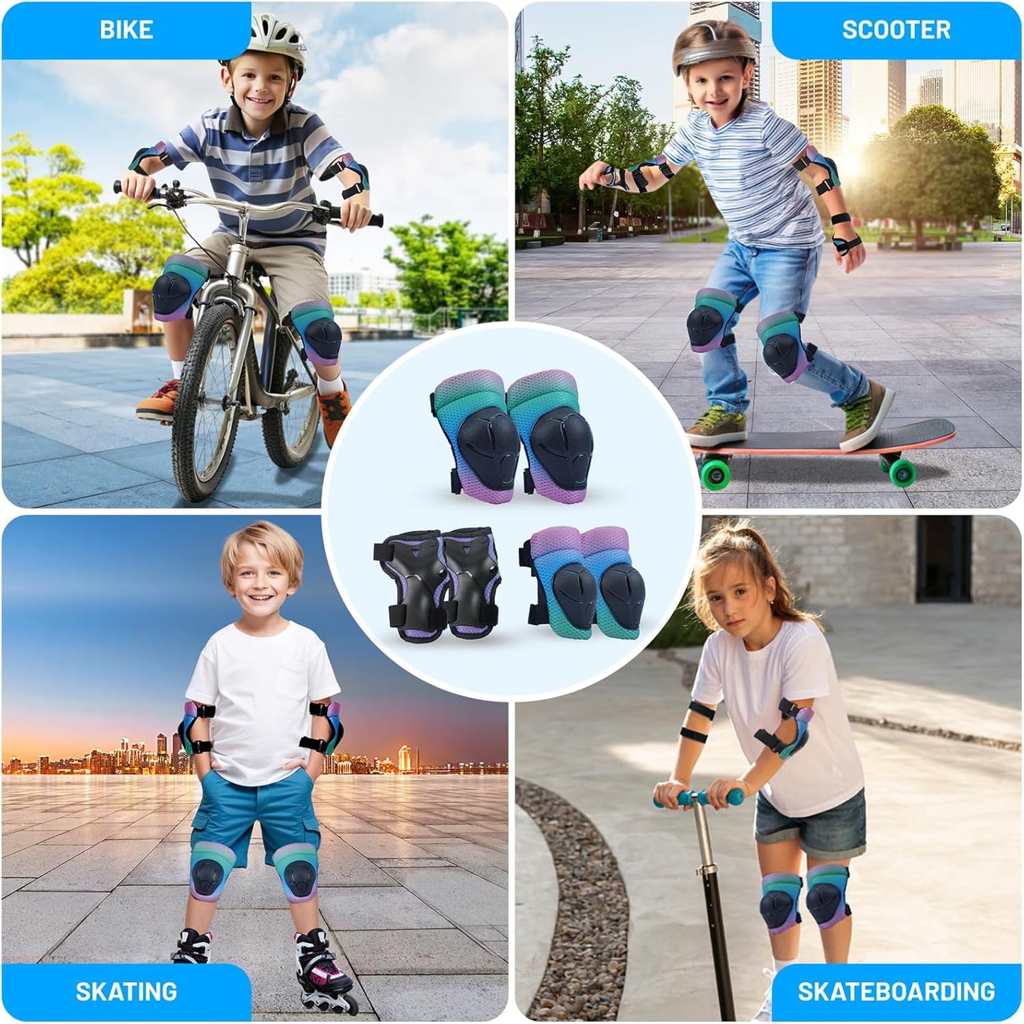 Knee Pads Elbow Pads Wrist Guards Set for Kids,Upgraded Protective Gear for Toddle 4-12 Boys or Girls Children Roller Skating Scooter Skateboarding Bike Roller Blade