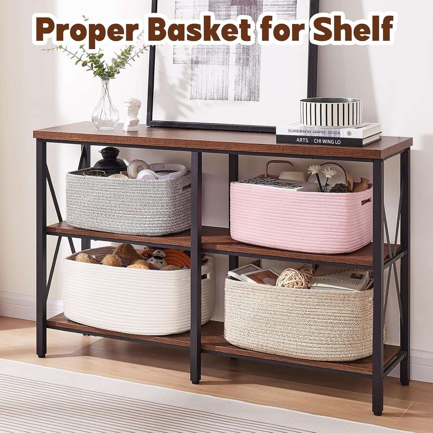 OIAHOMY Storage Basket for Shelves, Closet Cube Storage Bins Baskets for Clothes Blanket Towels, Baby Nursery, Toy Baskets Box, Woven Rope Basket, 17.72*12.99*7.87 IN, 2 Packs Brown