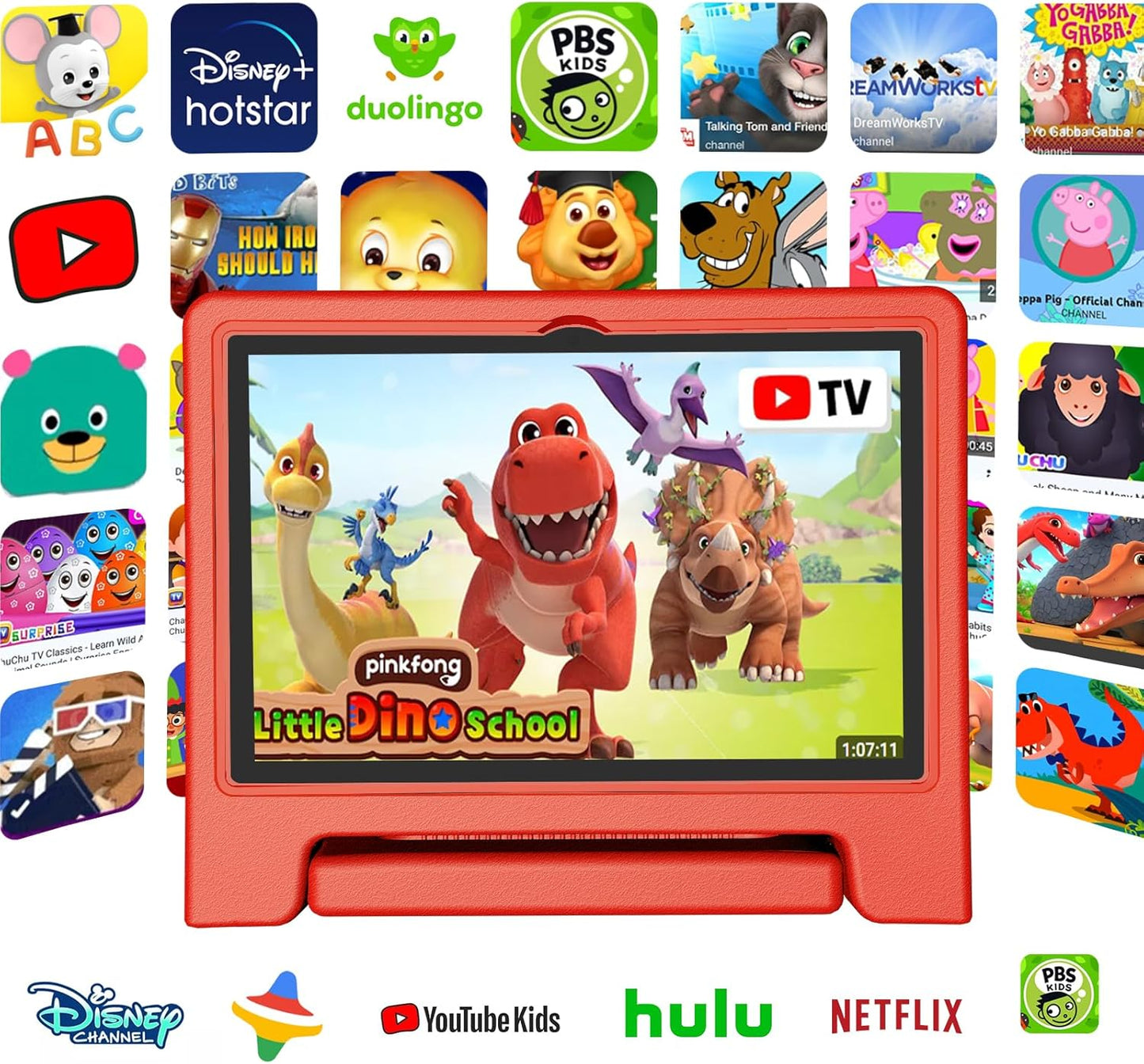 Tablet for Kids Age 3-12 10.1 inch Android 14 6000mAh 8GB RAM+64GB ROM(Expandable to 1TB Kids Tablet WiFi6 Google Kids Space Parental Control 1280 * 800 HD Screen - Red