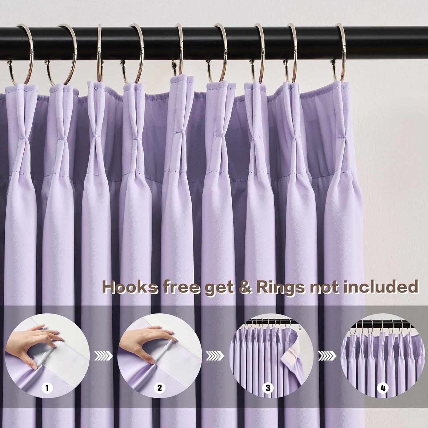 KEQIAOSUOCAI Pinch Pleated Curtains 120 Inches Long, Energy Saving Window Treatment Privacy Drapery for Living Room, Vertical Track System Elegant Hook Panels(Lavender, 2 Pieces, W40 x L120)