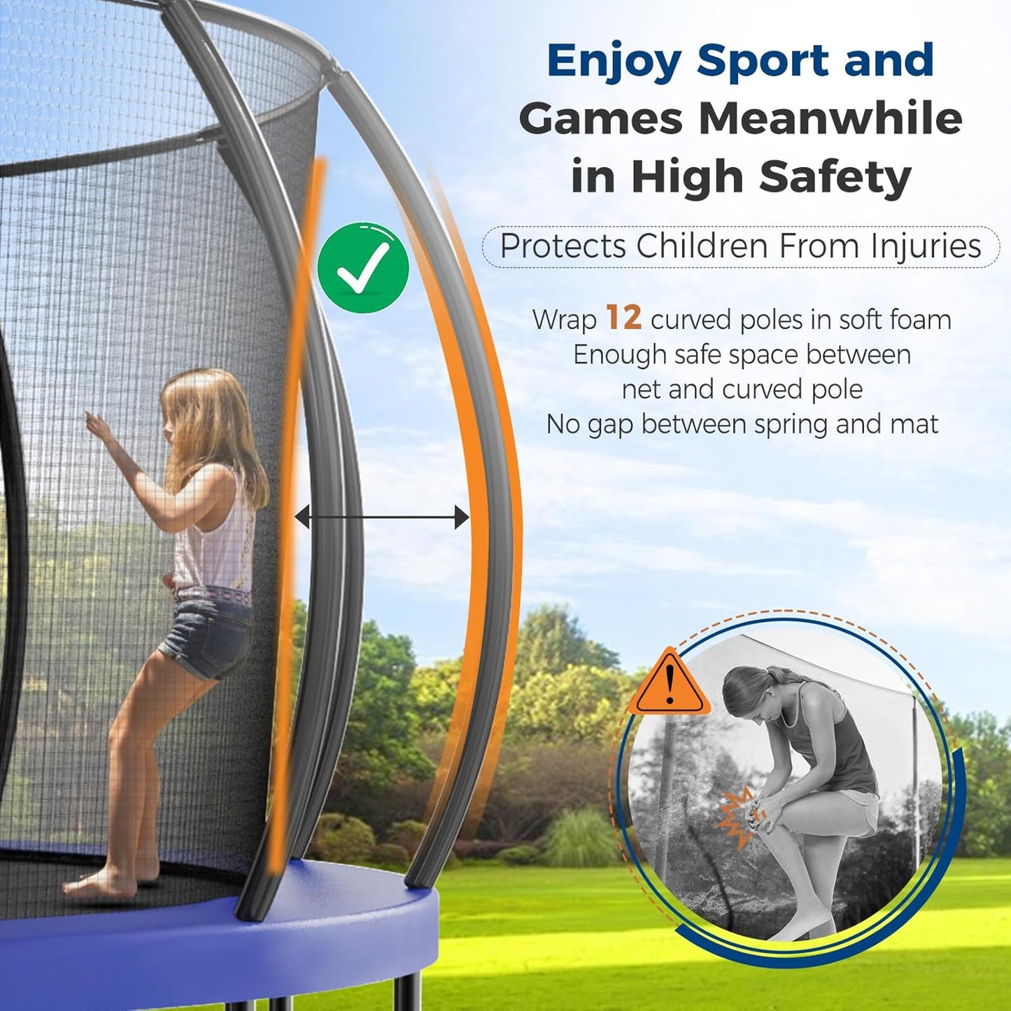 Tatub Large Trampolines Outdoor 10 12 14 15 16FT for Kids and Adults,Outdoor Recreational Pumpkin Trampolines with Curved Poles and Safety Enclosure Net, Basketball Hoop, Ladder