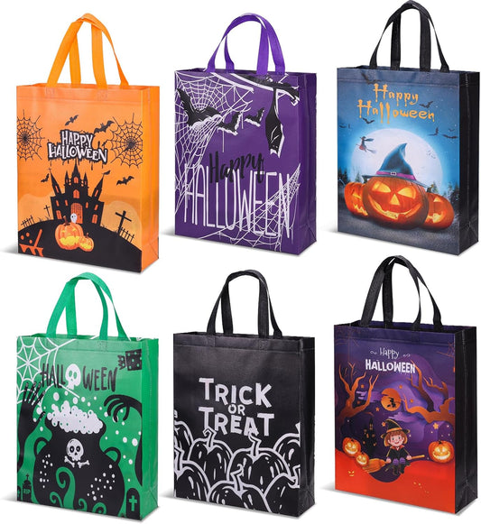 6PCS Halloween Trick or Treat Bags Halloween Large Gift Bag Halloween Tote Bags with Handles, Halloween Non-Woven Bags for Trick or Treat, Halloween Party Supplies, 15×11.8×3.9”
