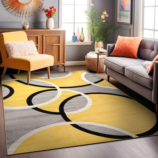 Rugshop Contemporary Abstract Circles Easy Maintenance for Home Office,Living Room,Bedroom,Kitchen Soft Area Rug 5' 3" x 7' 3" Yellow