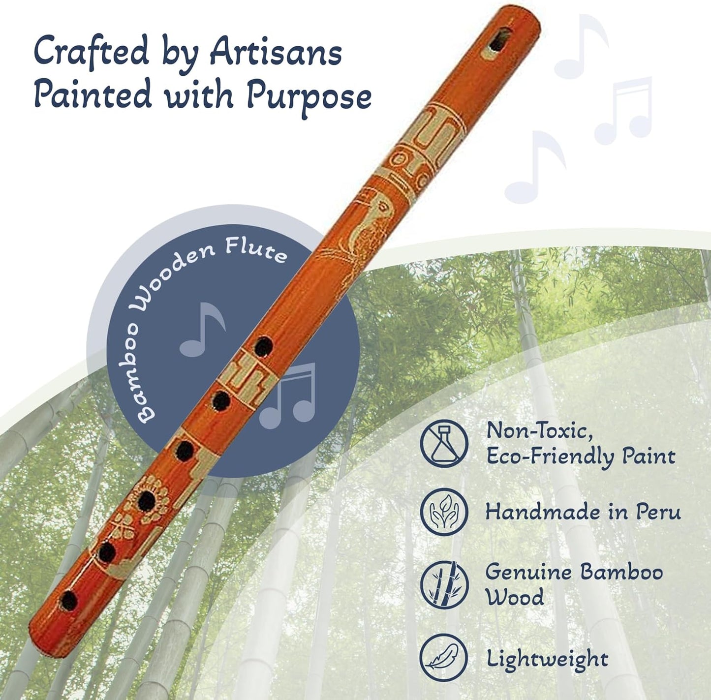 Mia Jewel Shop - Handmade Colored Bamboo Wooden Flute | Tribal Nature Pattern | Native Recorder for Beginners, Meditation & Music Lovers (Orange)