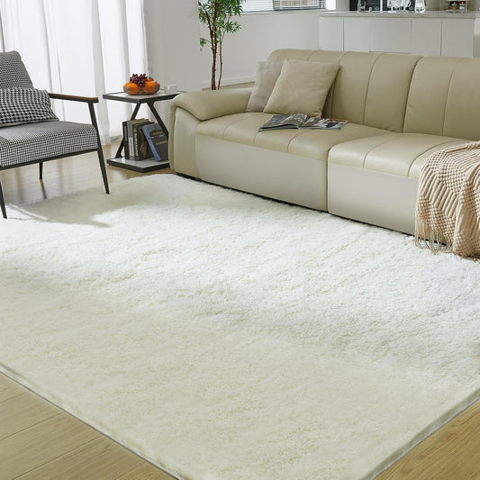 Ultra Soft Rug for Living Room, 4X6 Fluffy Shag Area Rug for Bedroom, Modern Shaggy Carpets Fuzzy Rug for Teens Dorm Nursery Home Decor Aesthetic, Upgrade Anti-Skid Durable, Cream White