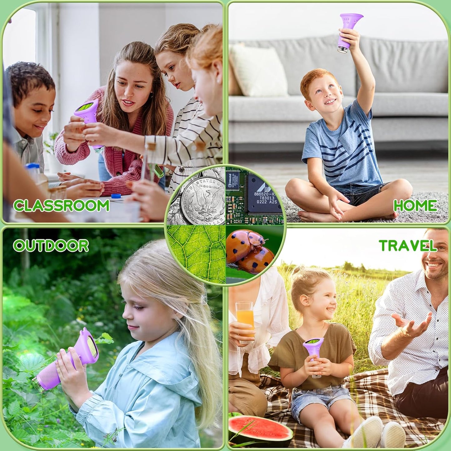 Microscope for Kids 200x Zoom 2-Inch HD Kids Microscope Camera - STEM Learning Kit | Portable Science Tool | Perfect for Ages 3-12 Girls | Purple