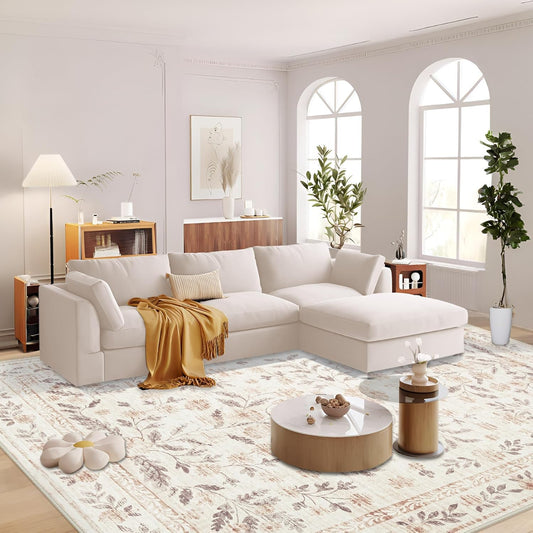 Rugs for Living Room 8x10 Rug, Washable Floral Boho Area Rug Non Slip Soft Low Pile Large Rugs for Bedroom Girls, Dining Room, Office, Kids Playroom(8'x10', Floral Beige)