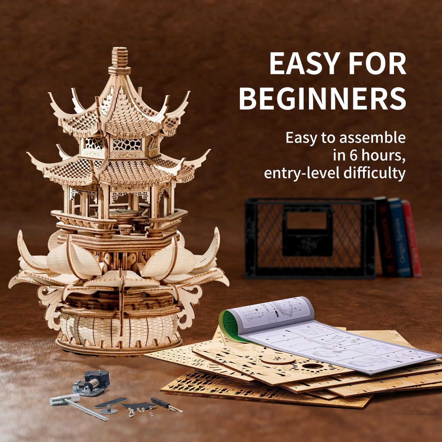 3D Puzzles for Adults, Wooden 3D Puzzle Model Lotus Pavilion Music Box Toys Building Kits, DIY Wood Crafts Cool Toy Hobbies for Men Women, Creative Assembly Gifts