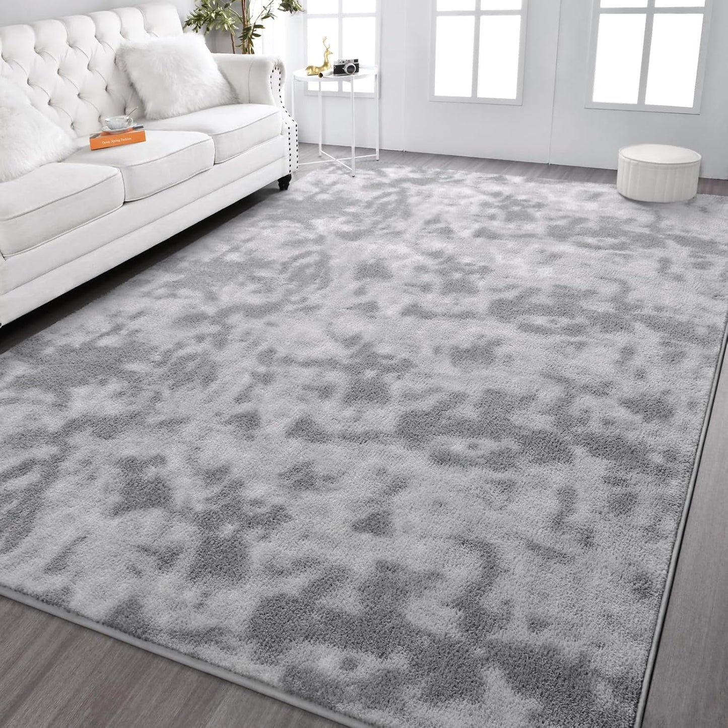 Kimicole 5x8 Washable Area Rugs for Bedroom Living Room, Low Pile Ulta-Thin Solid Color Rug, Non-Slip Soft Fluffy Carpet for Nursery Kids Room Dorm Room Home Decor (Light Grey)