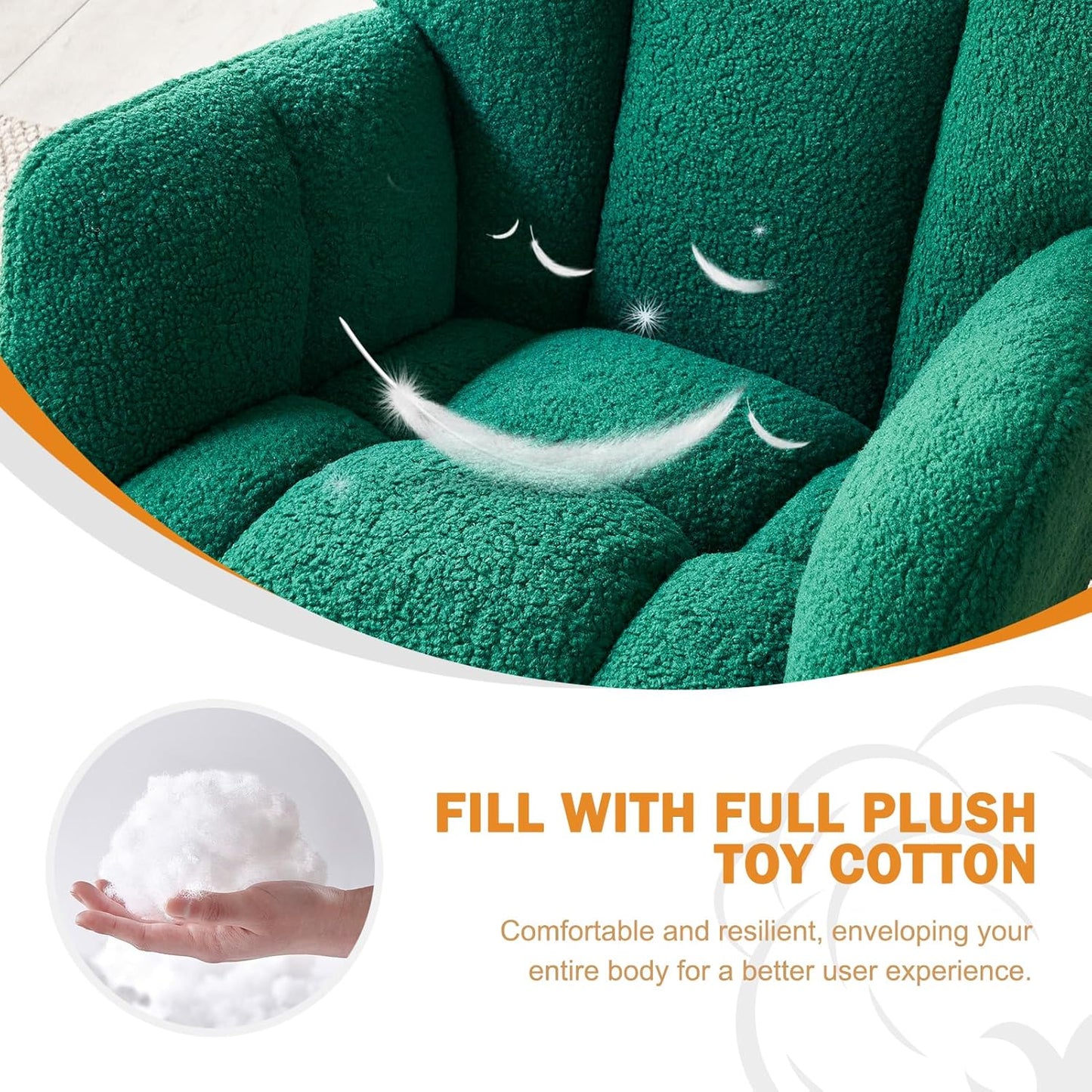 Kiztir Rocking Chair Nursery, High Backrest Teddy Glider Rocker Upholstered Rocker Recliner Modern Rocking Accent Chairs for Bedroom, Living Room, Offices (Green)