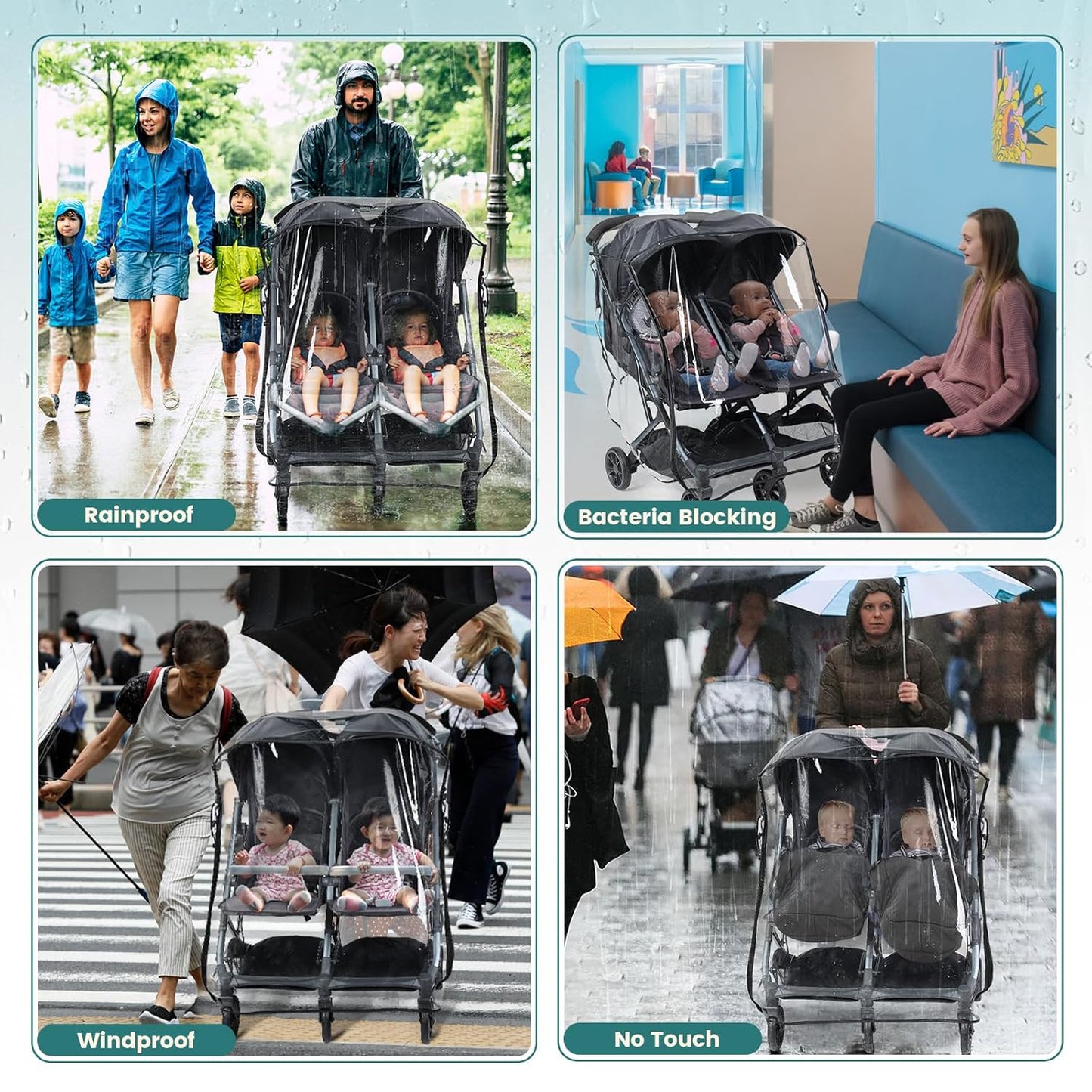 IvyWind Double Stroller Rain Cover, Universal Stroller Cover for Side by Side Baby Stroller, Breathable Weather Shield for All-Weather Protection from Rain/Snow/Dust