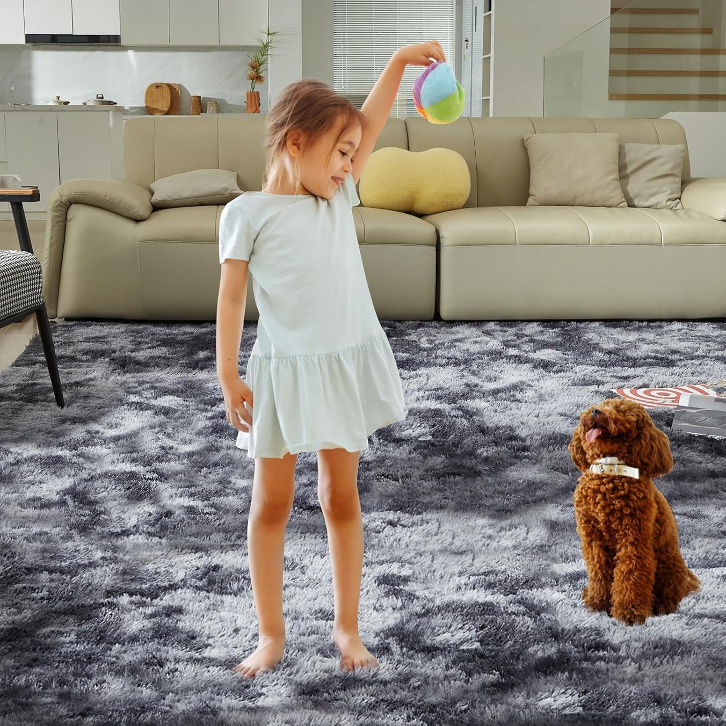 Ultra Soft Rug for Living Room, 8X10 Fluffy Shag Area Rug for Bedroom, Modern Shaggy Carpet Fuzzy Rug for Teens Dorm Nursery Home Decor Aesthetic, Upgrade Anti-Skid Durable, Tie Dye Black and Grey