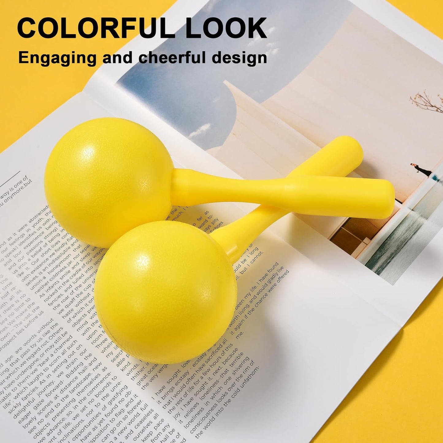 Maracas for Kids Adults, 8 Inch, Set of 2, Yellow