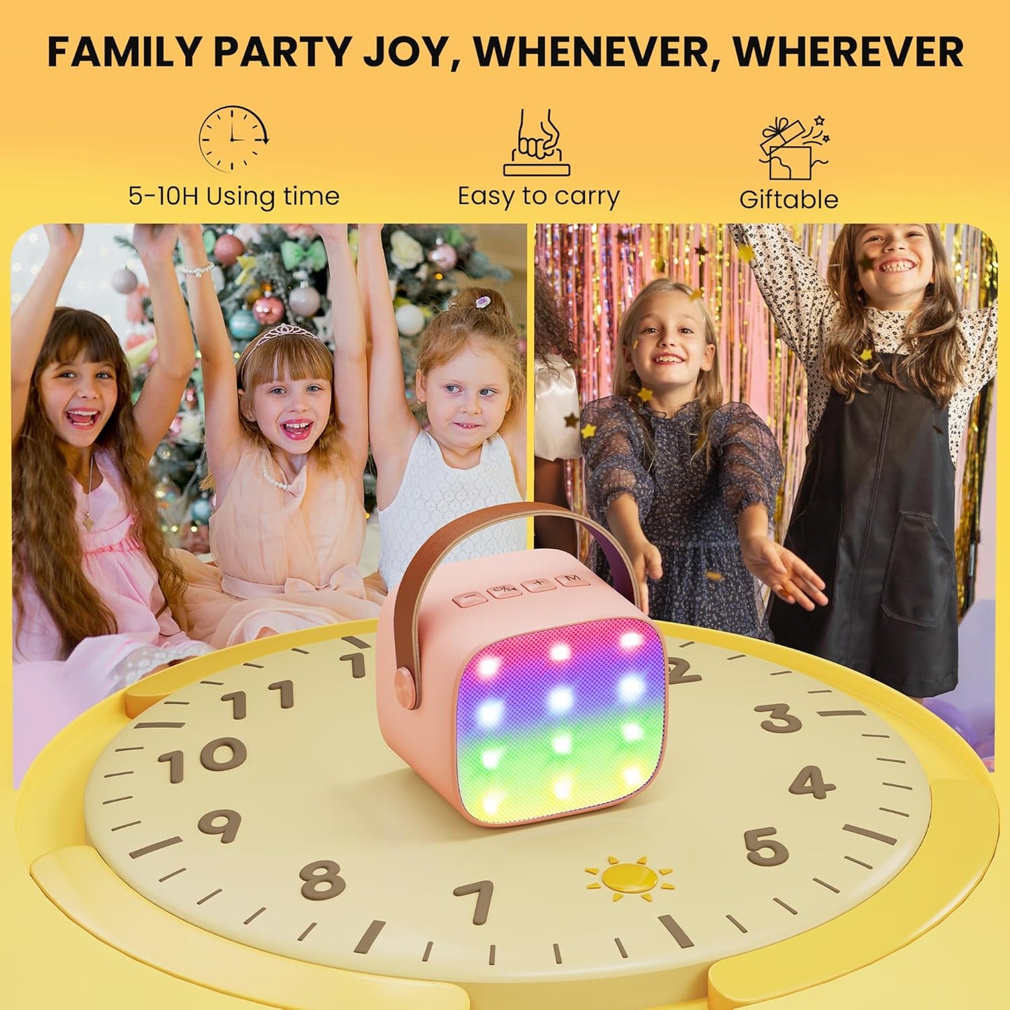 YLL Mini Karaoke Machine for Kids Adults: Portable Loud Speaker with 3 Wireless Microphones -Most Popular Birthday Party Gifts for Girls Boys 3, 4, 5, 6, 7, 8, 9, 10+ Year Old Toys Party (Pink-3 Mics)