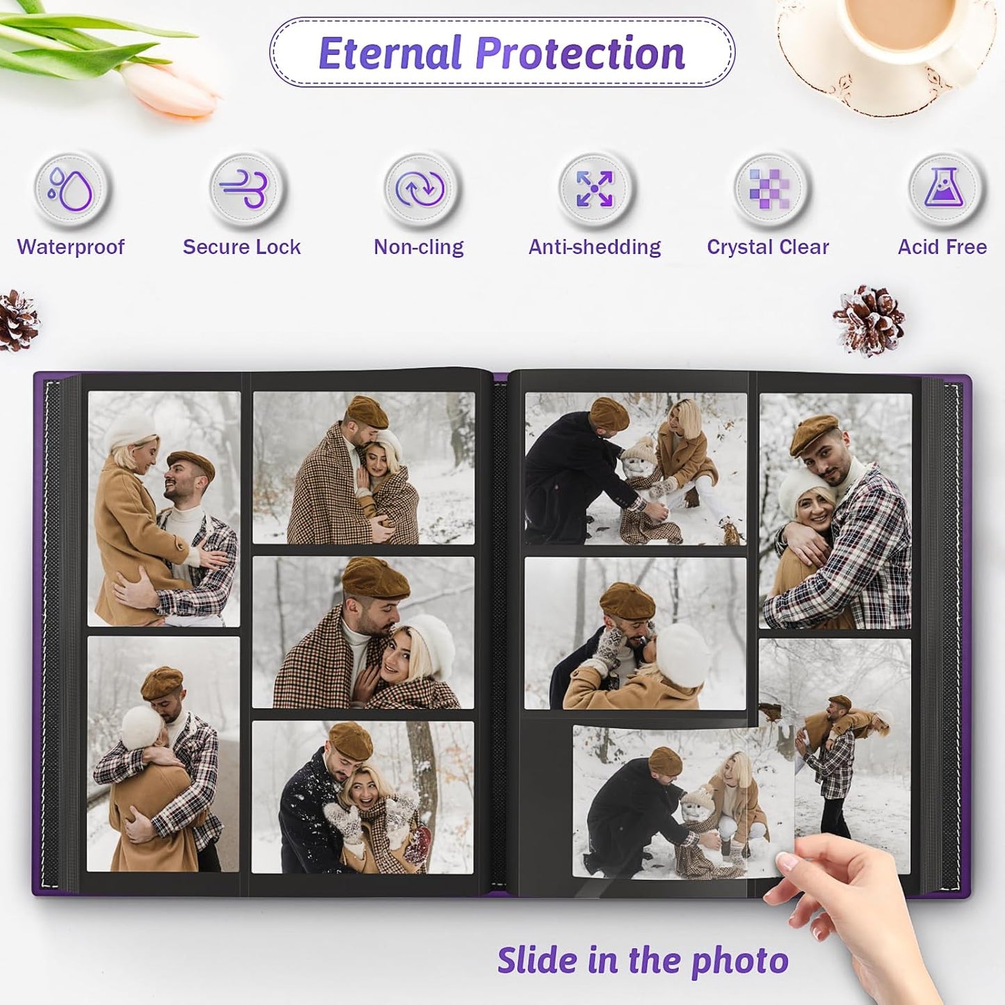 Popotop Photo Album 4x6 500 Pockets with Leather Hardcover Cover, Large Photo Album Binder Book with 50Pcs Pages for Family Travel Wedding Baby Gifts