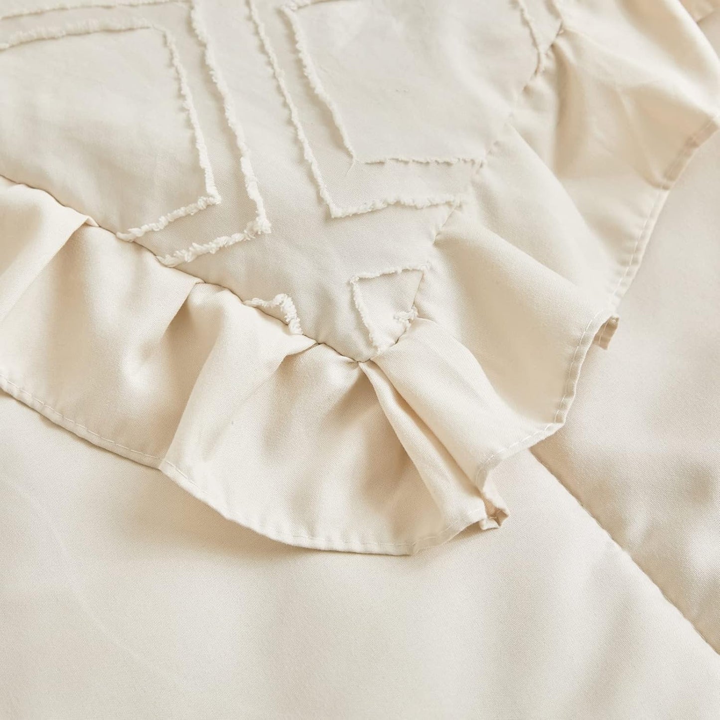 Tufted Ruffle Crib Bedding Set 3 Pieces Baby Boho Quilted Comforter with Fitted Sheet and Bed Skirt - Cute Ruffled Shabby Chic Baby Bedding Soft Blanket Design Cream White